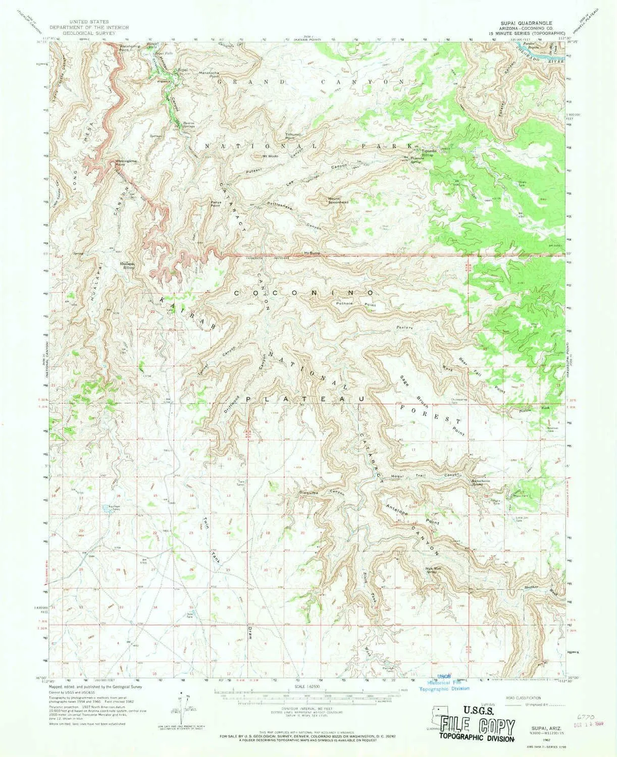 Supai AZ topo map, 1:62500 Scale, 15 X 15 Minute, Historical, 1962, Updated 1970, 20.8 x 17 in