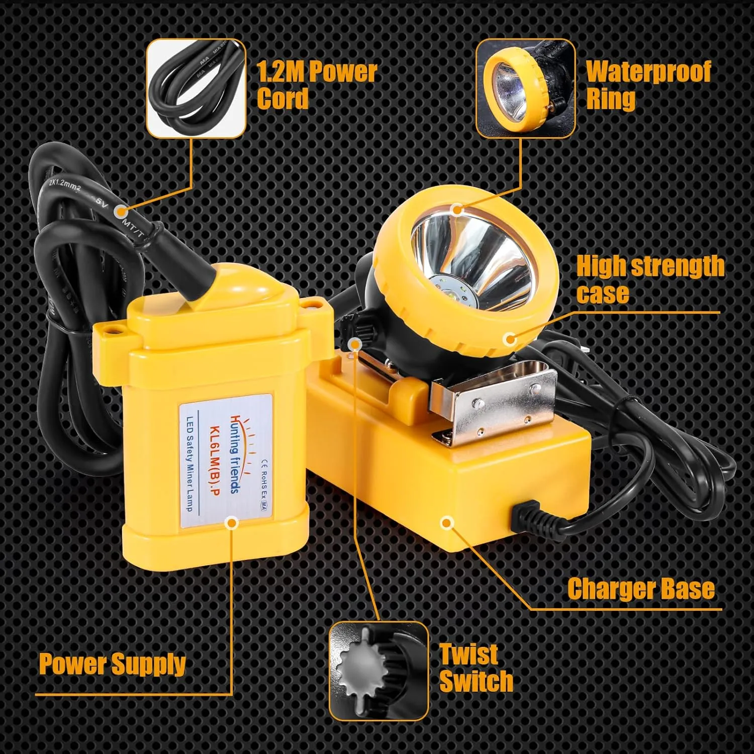 Super Bright LED Mining Headlamp – Rechargeable Waterproof Cap Lamp for Hard Hat, Explosion-Proof Underground Miner Light for Tunnel, Coal Mine, Construction Work, Outdoor Night Use