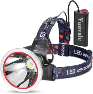 Super Bright Rechargeable LED Headlamp,IPX4 Water Resistant Head Light with Charger,Ultra Bright Flashlight Hunting Lamp for Running,Fishing,Camping,Outdoor,Storm Power Outage（White Light）