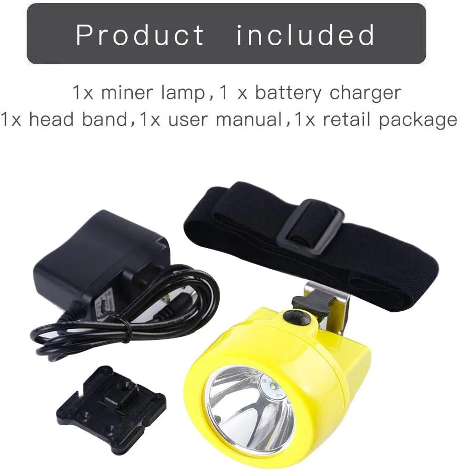 Superbright LED Mining Headlamp, Underground Coon Hunting Lights, Waterproof LED Miner Light KL3.0LM Rechargeable Headlamp for Hiking Fishing Hunting (Yellow)