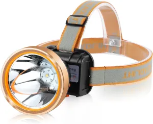 Superbright Rechargeable LED Headlamp,Waterproof Headlight with 2 Modes and Adjustable Headband,Perfect Head Troch for Camping, Hiking, Outdoors, Hunting (Yellow Light)