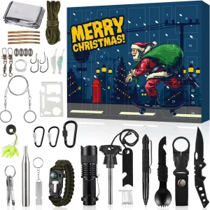 Survival Kit Advent Calendar 2024 Adults Men, 24 Day Christmas Countdown Calendar Teen Boys for Camping, Fishing, Hunting, Outdoor Adventure Gifts