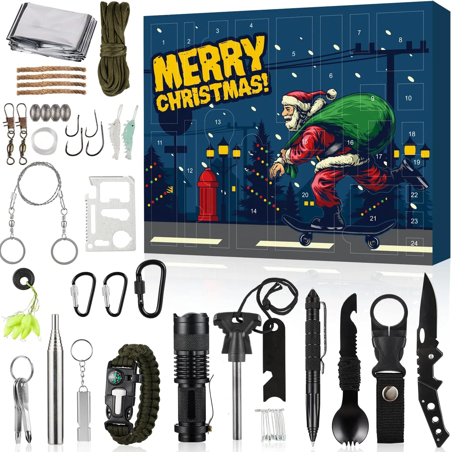 Survival Kit Advent Calendar 2024 Adults Men, 24 Day Christmas Countdown Calendar Teen Boys for Camping, Fishing, Hunting, Outdoor Adventure Gifts