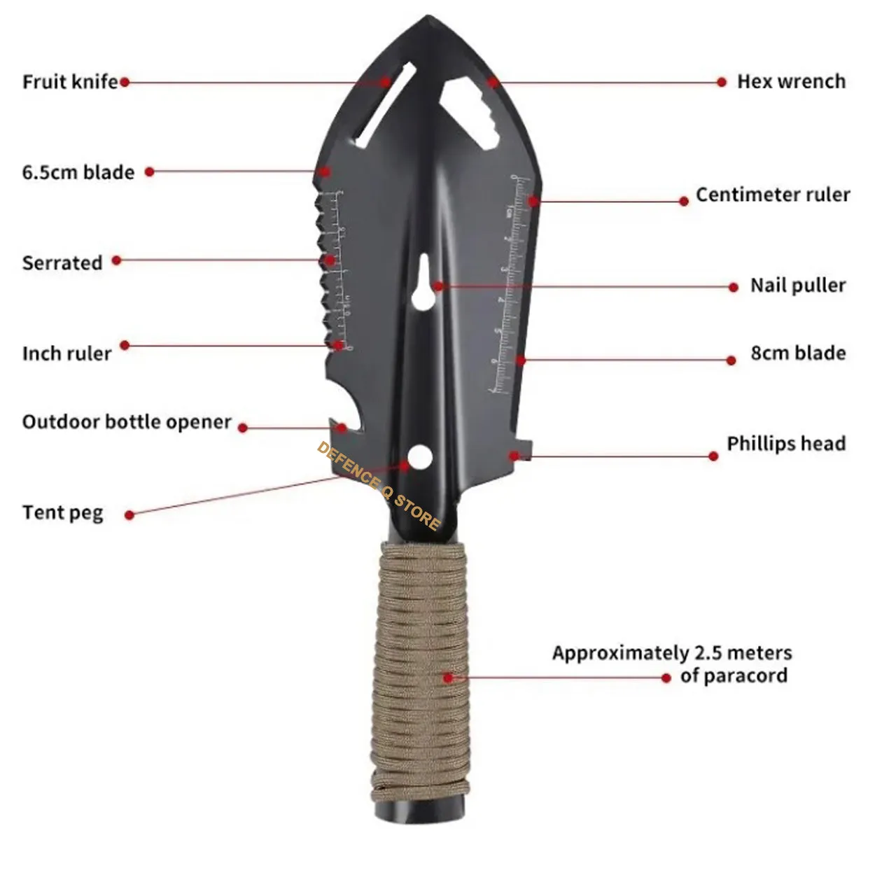 Survival Shovel Compact Black With Cover