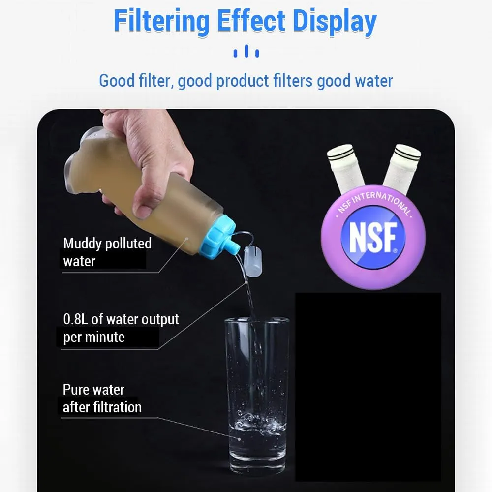 Survival Water Filter Reliable for Camping Hiking Survival Water Purification System for Survival Foldable Lightweight