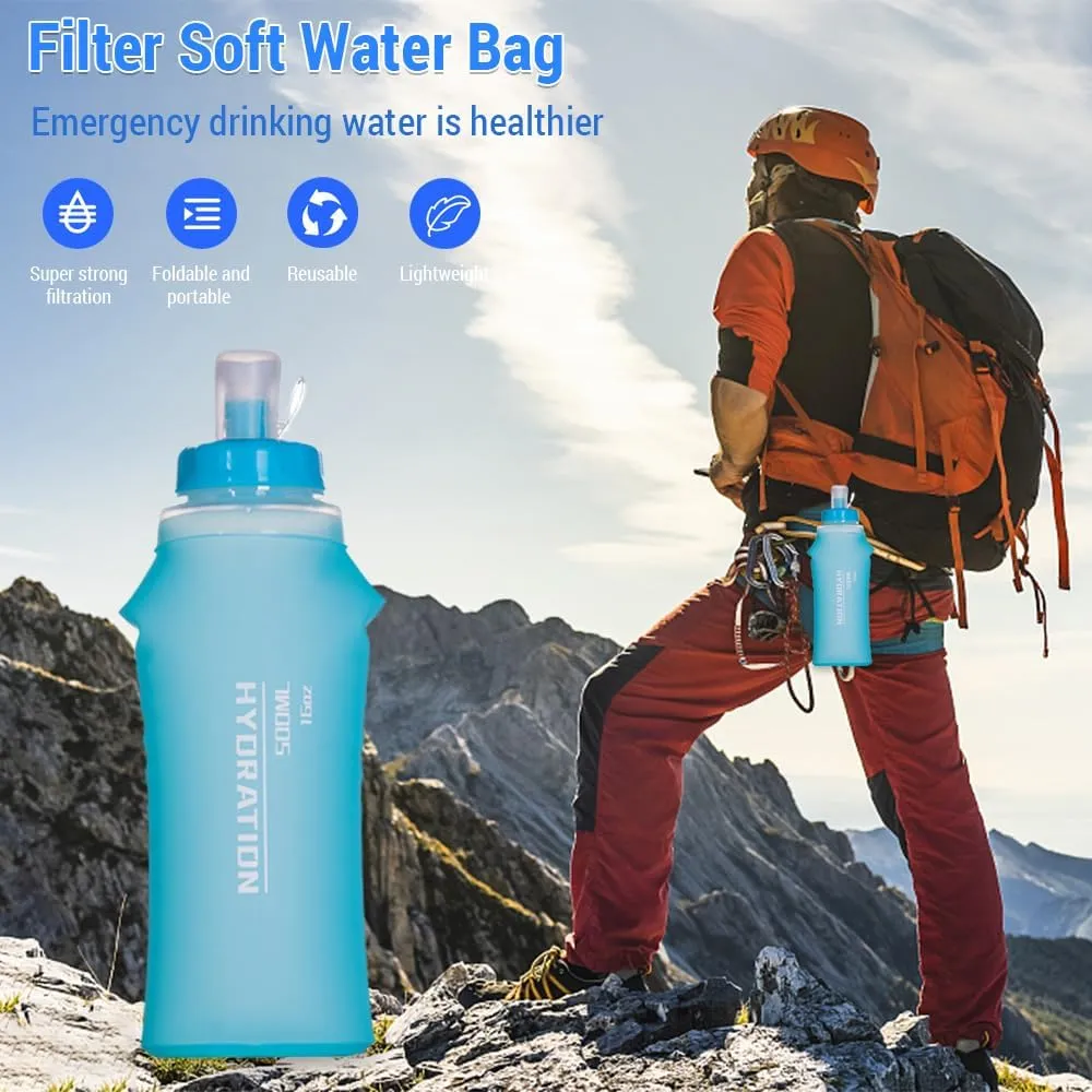 Survival Water Filter Reliable for Camping Hiking Survival Water Purification System for Survival Foldable Lightweight