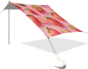 Sweet Strawberries Beach Cabana Tent UPF50  Easy Setup Portable Sunshade Includes Sand Shovel, Sandbags, Stability Poles for Camping, Picnics, Backyard