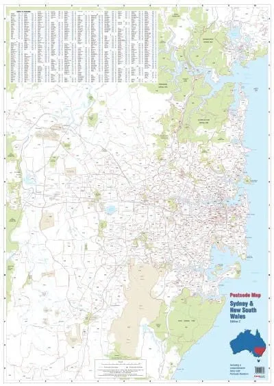 Sydney Postcode Laminated Wall Map 788 x 1110mm