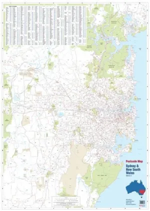 Sydney Postcode Laminated Wall Map 788 x 1110mm