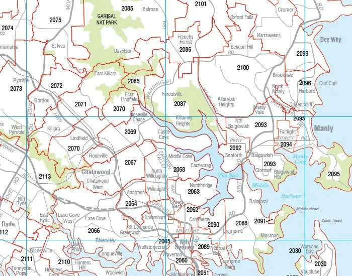 Sydney Postcode Laminated Wall Map 788 x 1110mm