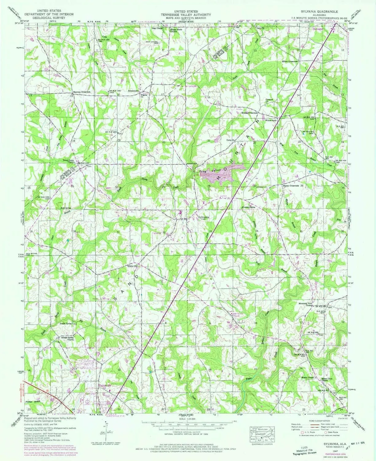 Sylvania AL topo map, 1:24000 Scale, 7.5 X 7.5 Minute, Historical, 1947, Updated 1976, 26.9 x 21.9 in