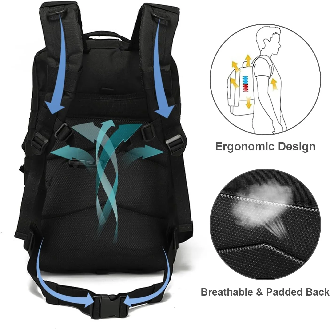 Tactical Military Backpack for Man, 50L Waterproof Army Pack Rucksack Hiking Laptop Backpack 3 Day Bug Out Bag, Includes Two Flags and Two Carabiner