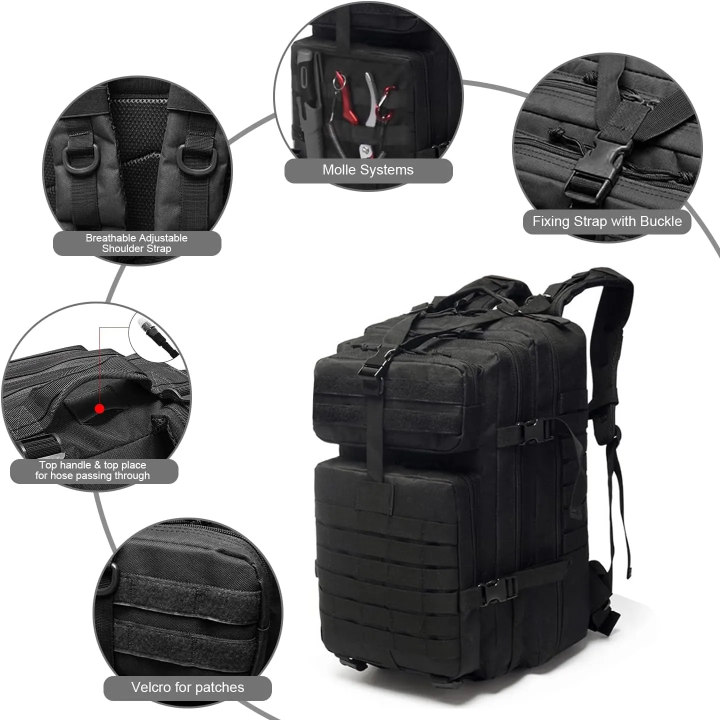 Tactical Military Backpack for Man, 50L Waterproof Army Pack Rucksack Hiking Laptop Backpack 3 Day Bug Out Bag, Includes Two Flags and Two Carabiner