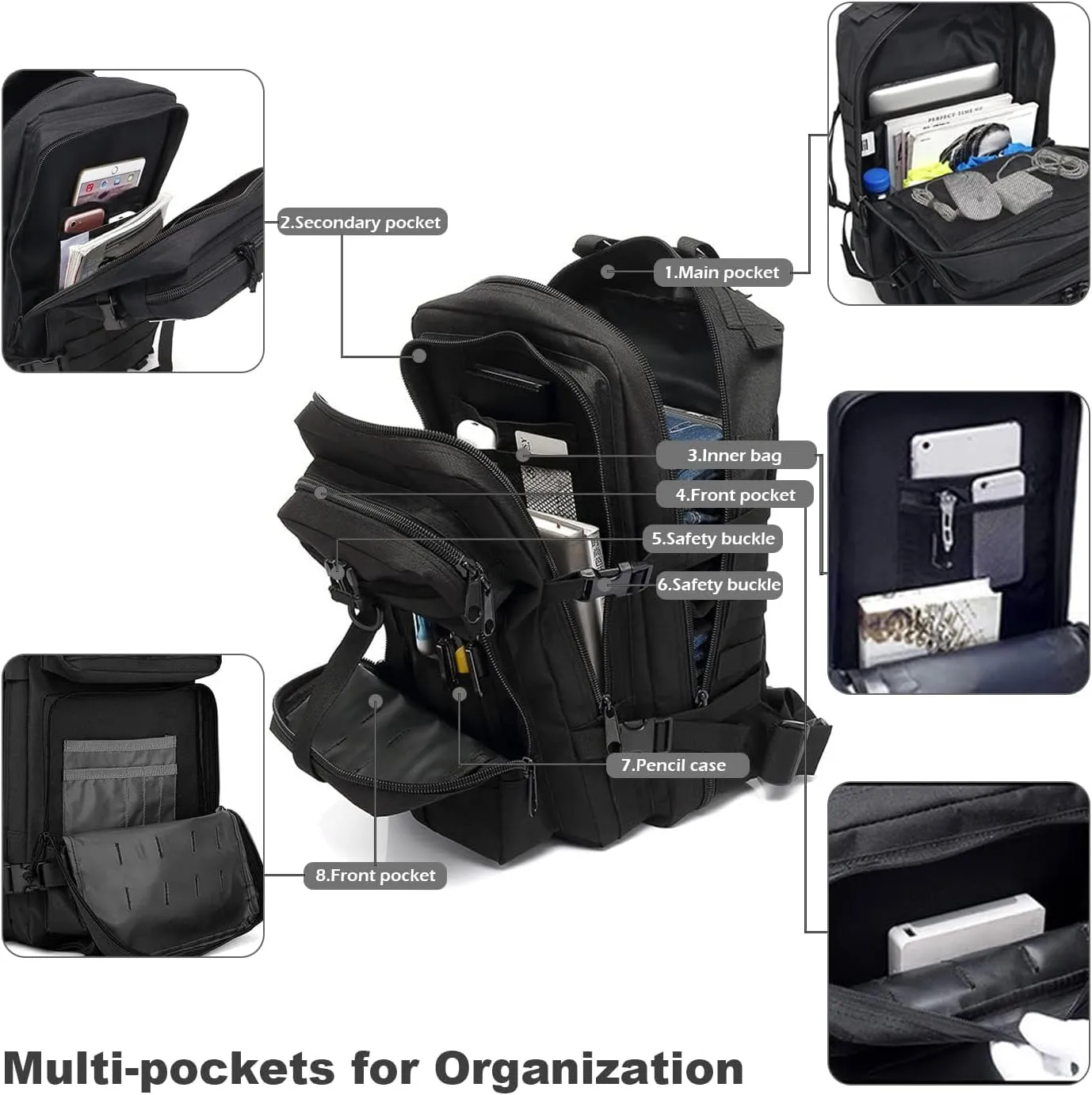 Tactical Military Backpack for Man, 50L Waterproof Army Pack Rucksack Hiking Laptop Backpack 3 Day Bug Out Bag, Includes Two Flags and Two Carabiner