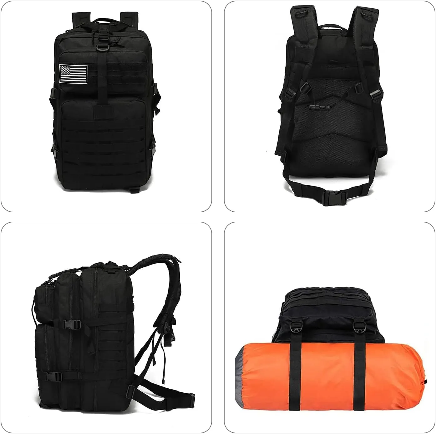 Tactical Military Backpack for Man, 50L Waterproof Army Pack Rucksack Hiking Laptop Backpack 3 Day Bug Out Bag, Includes Two Flags and Two Carabiner