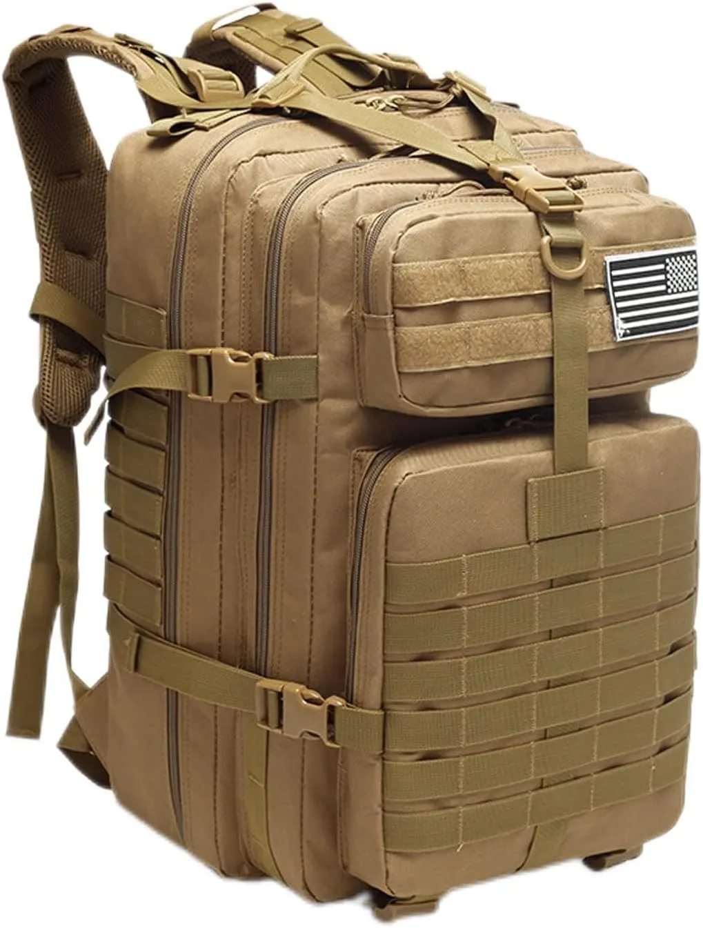Tactical Military Backpack for Man, 50L Waterproof Army Pack Rucksack Hiking Laptop Backpack 3 Day Bug Out Bag, Includes Two Flags and Two Carabiner