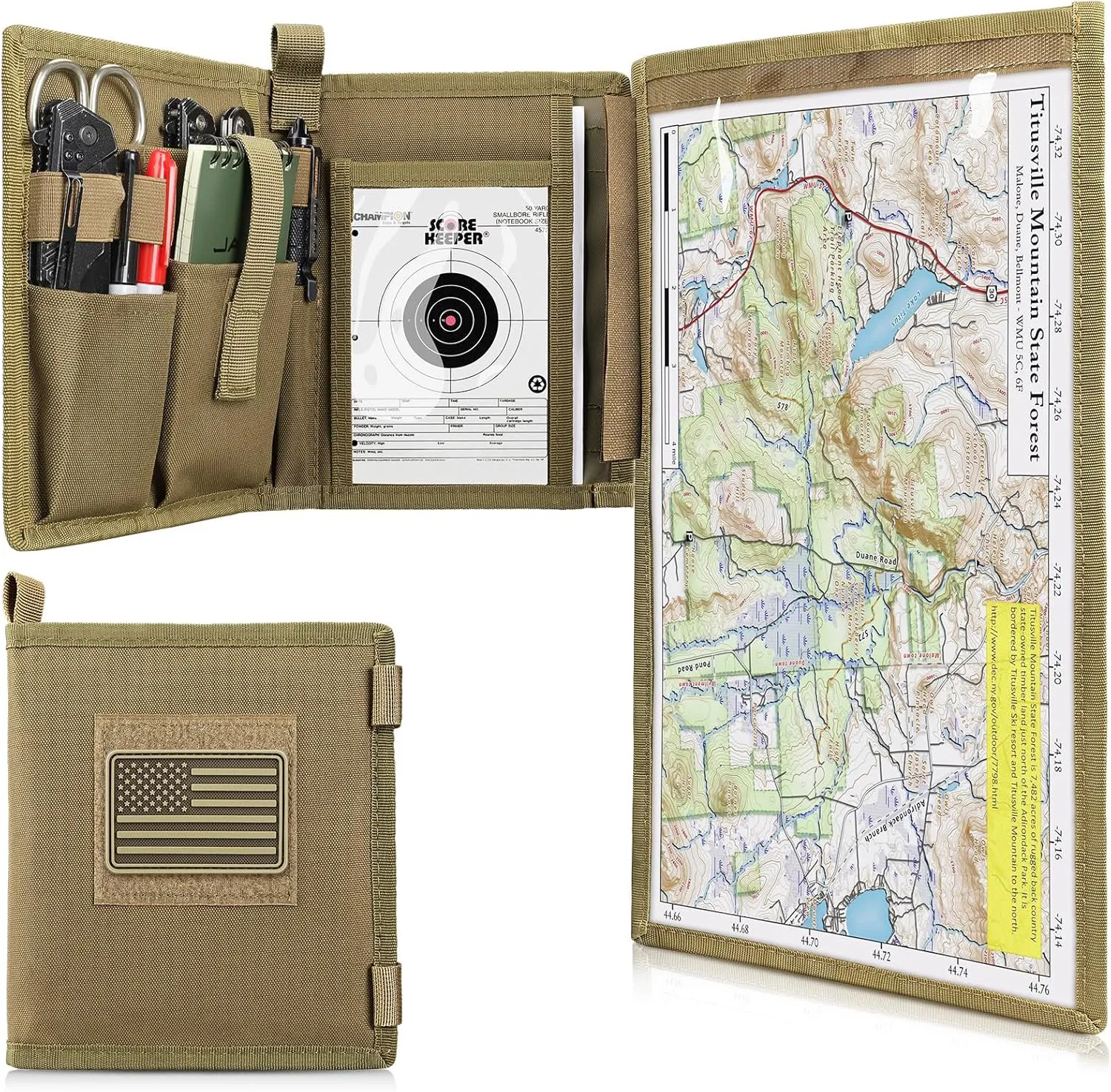 Tactical Pouch Military Map Case Holder Army Foldable Map Storage Pouch Multifunctional for Outdoors or Hiking - 13"x10" Clear Viewing Area,1000D Oxford   Waterproof TPU