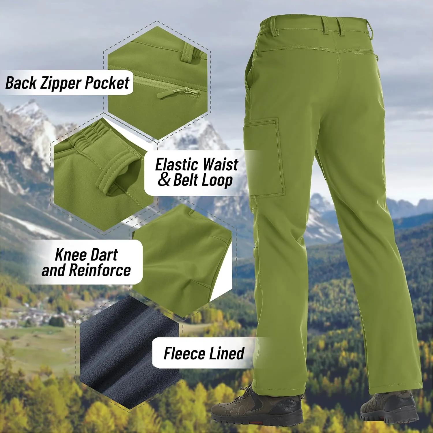 TACVASEN Men's Hiking Pants Fleece Lined Cargo Work Pants with 5 Pockets for Fishing Camping Travel