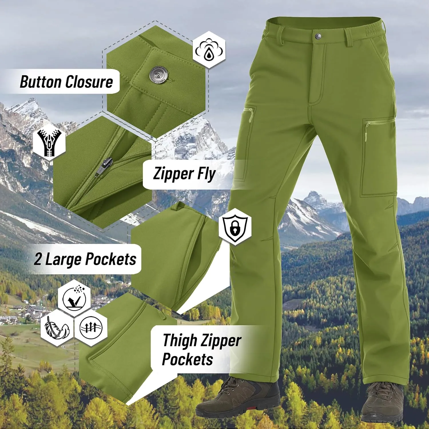 TACVASEN Men's Hiking Pants Fleece Lined Cargo Work Pants with 5 Pockets for Fishing Camping Travel