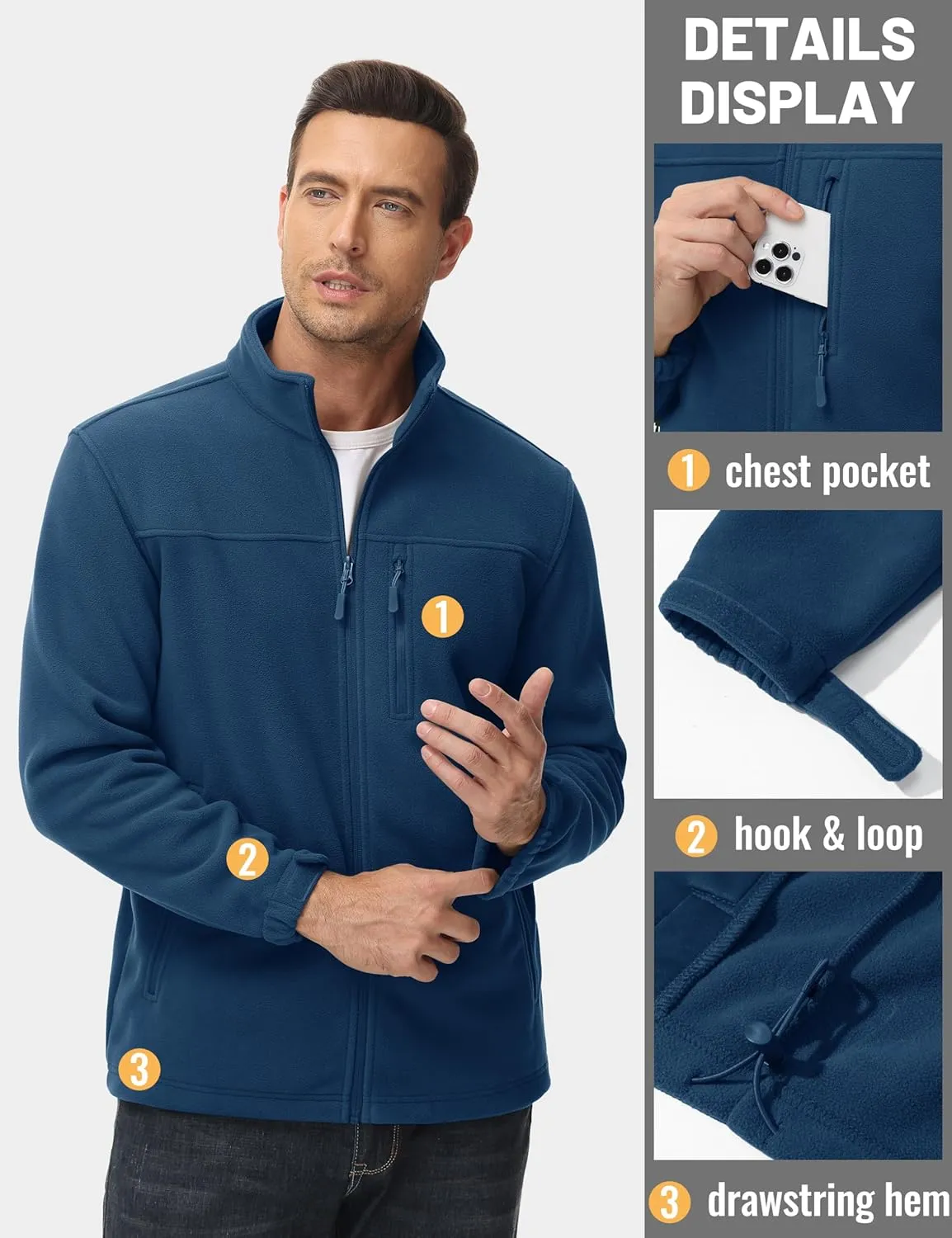 TACVASEN Men's Polar Fleece Jacket Full Zip Lightweight Tactical Jacket with Pockets Winter Coats Warm Casual Hiking Outdoor