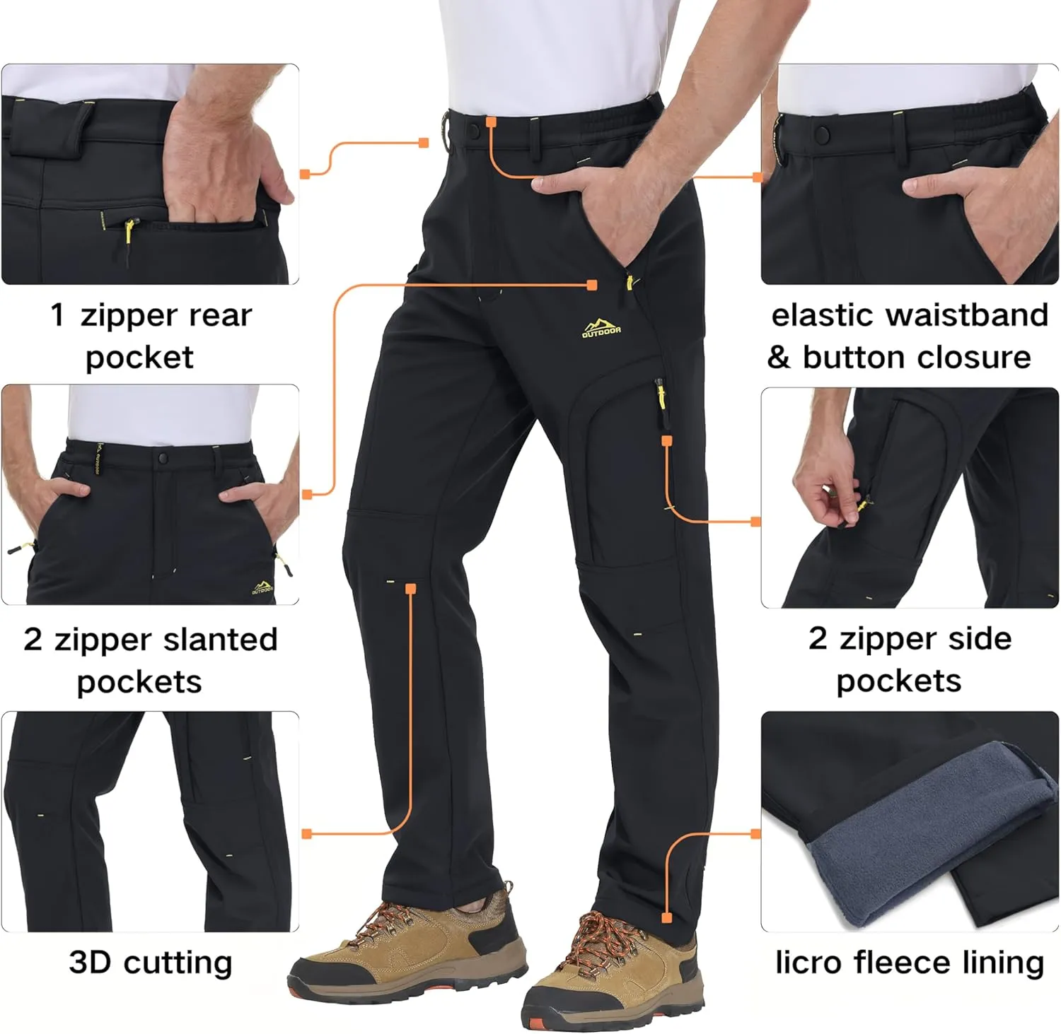 TACVASEN Winter Pants for Men Fleece Lined Waterproof Pants Insulated Hiking Pant for Ski Snowboard Outdoor Work Hunting