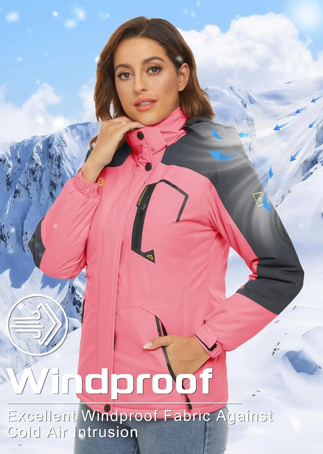TACVASEN Women's Winter Jacket Waterproof Ski Jacket Hooded Fleece Lined Warm Snow Coat Mountain Windproof Rain Windbreaker