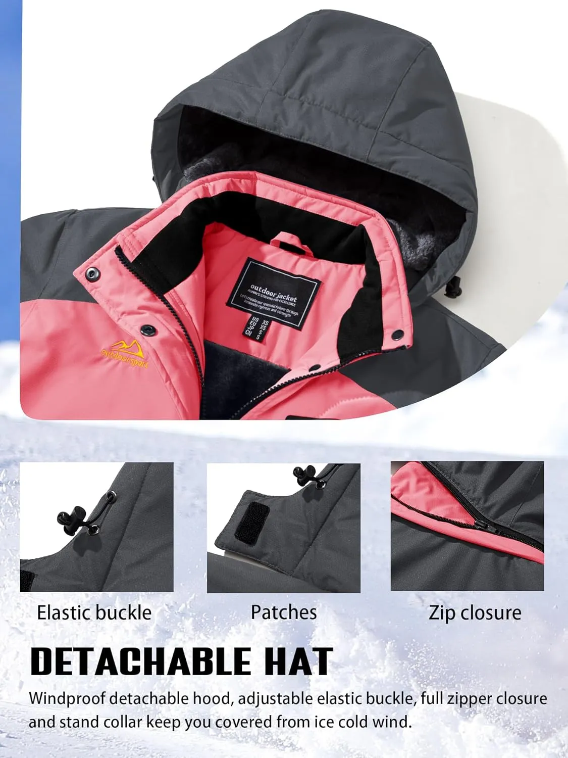 TACVASEN Women's Winter Jacket Waterproof Ski Jacket Hooded Fleece Lined Warm Snow Coat Mountain Windproof Rain Windbreaker