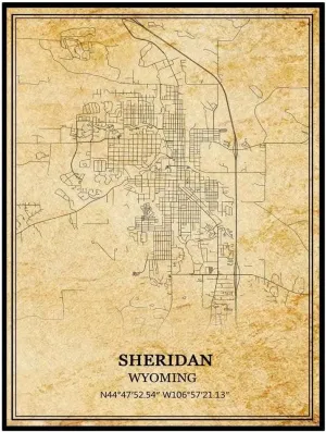 TANOKCRS Sheridan Wyoming USA America Vintage Map Poster Artwork Wall Art City Road Map Print Travel Souvenir Gift Home Decor Unframed
