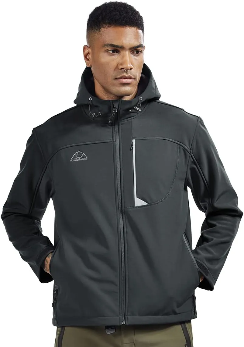 TBMPOY Men's Hooded Softshell Jacket Waterproof Windproof Ski Hiking Outerwear Fleece Lined Winter Coat