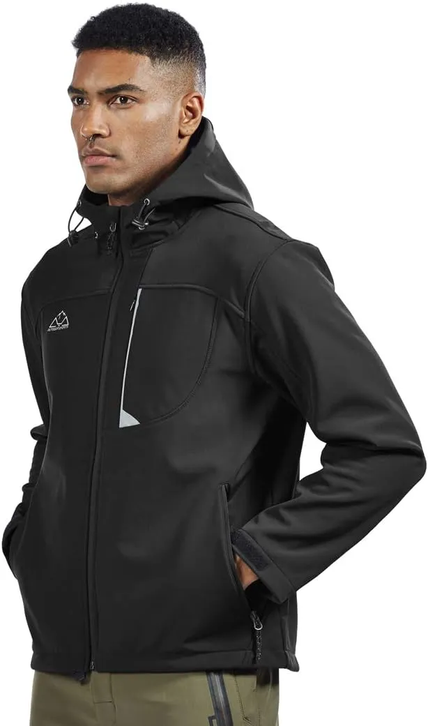 TBMPOY Men's Hooded Softshell Jacket Waterproof Windproof Ski Hiking Outerwear Fleece Lined Winter Coat