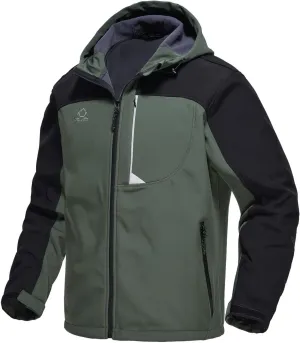 TBMPOY Men's Hooded Softshell Jacket Waterproof Windproof Ski Hiking Outerwear Fleece Lined Winter Coat