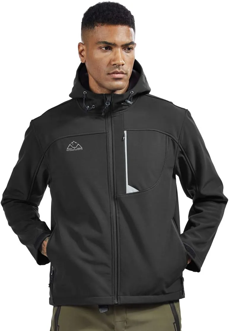 TBMPOY Men's Hooded Softshell Jacket Waterproof Windproof Ski Hiking Outerwear Fleece Lined Winter Coat