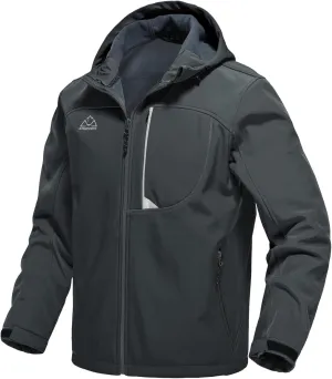 TBMPOY Men's Hooded Softshell Jacket Waterproof Windproof Ski Hiking Outerwear Fleece Lined Winter Coat