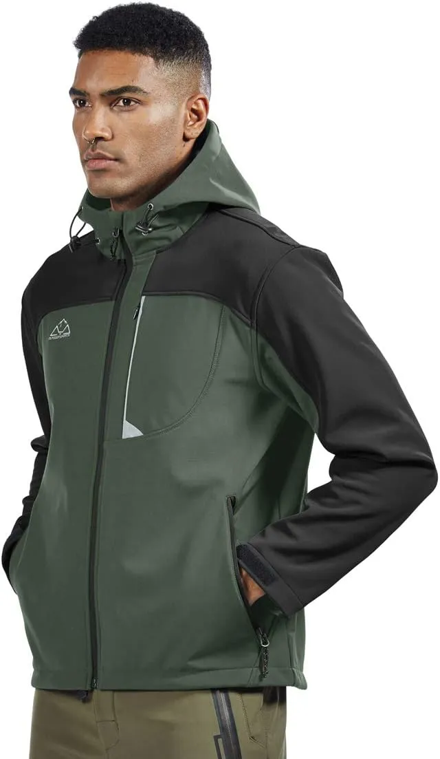 TBMPOY Men's Hooded Softshell Jacket Waterproof Windproof Ski Hiking Outerwear Fleece Lined Winter Coat