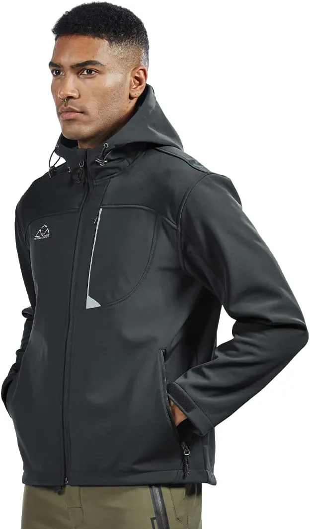 TBMPOY Men's Hooded Softshell Jacket Waterproof Windproof Ski Hiking Outerwear Fleece Lined Winter Coat