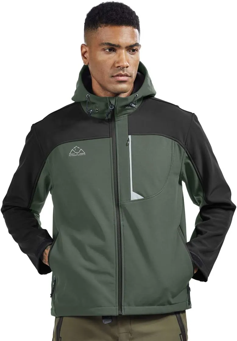 TBMPOY Men's Hooded Softshell Jacket Waterproof Windproof Ski Hiking Outerwear Fleece Lined Winter Coat