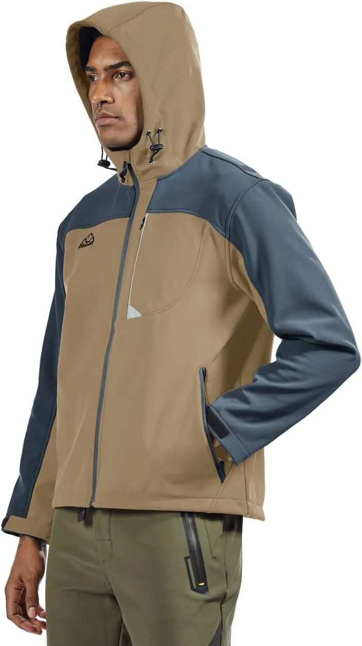 TBMPOY Men's Hooded Softshell Jacket Waterproof Windproof Ski Hiking Outerwear Fleece Lined Winter Coat