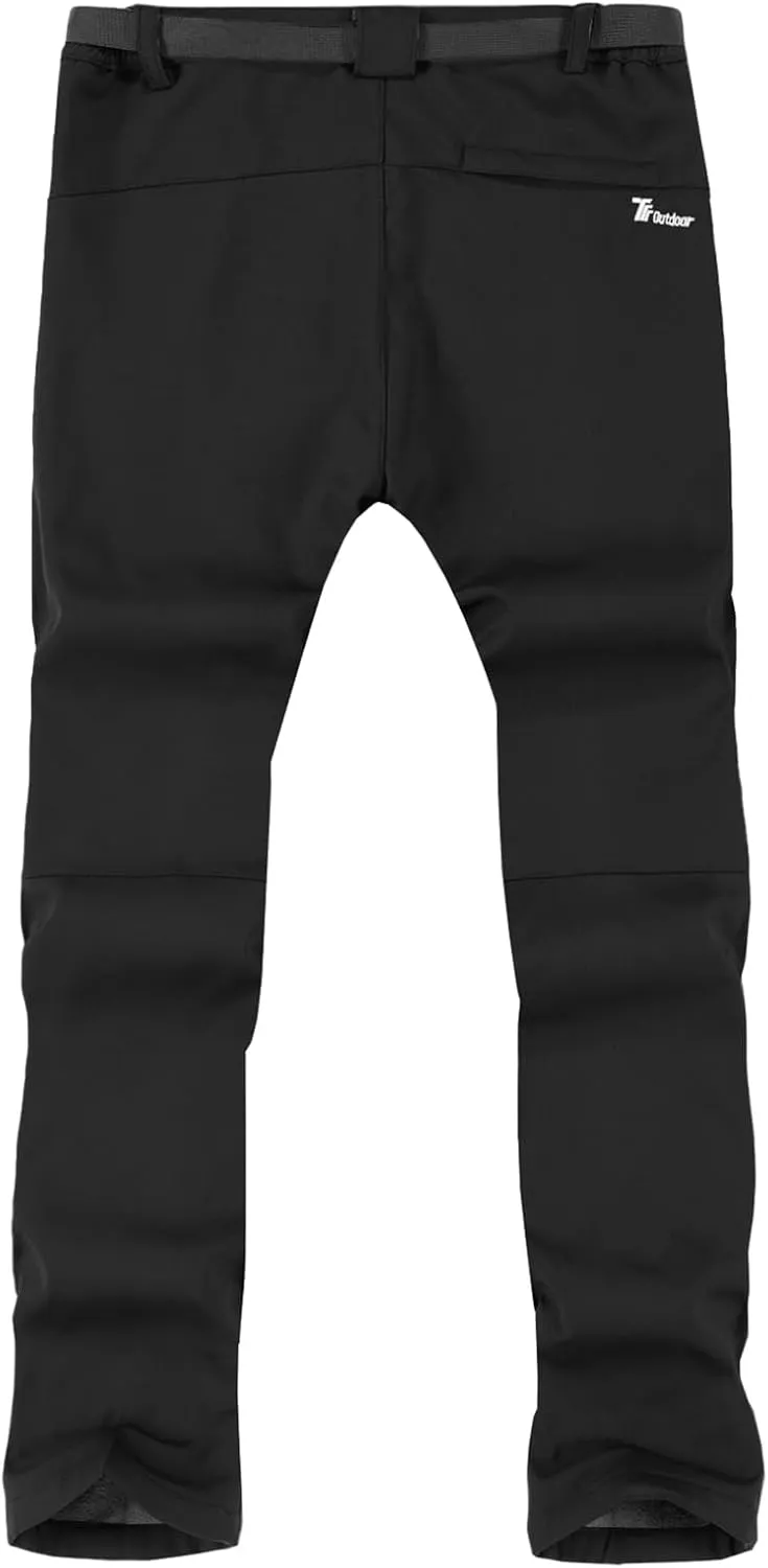 TBMPOY Men's Snow Ski Hiking Pants Waterproof Winter Fleece Lined Pants Camping Skiing Ice Fishing Pants with Belt