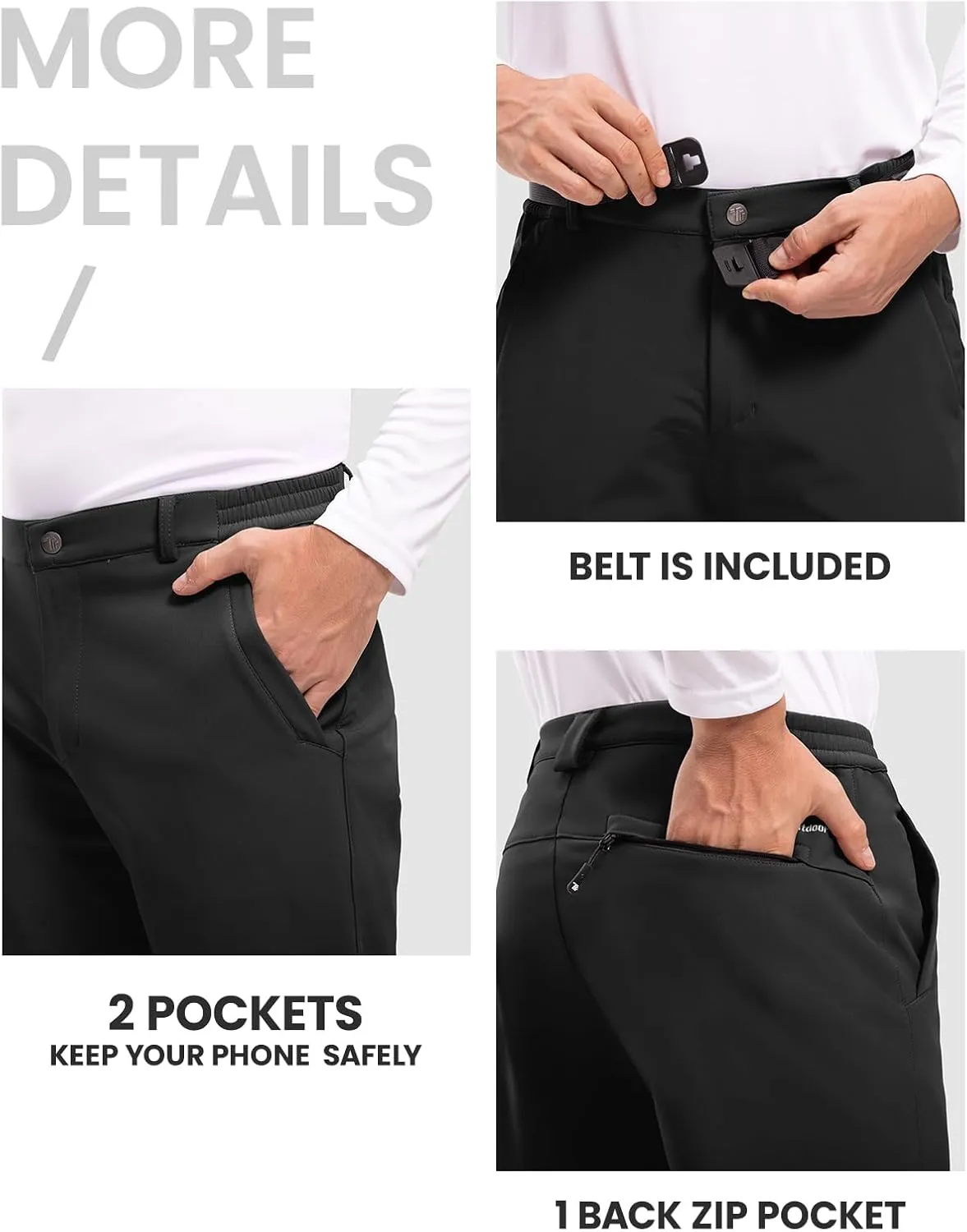 TBMPOY Men's Snow Ski Hiking Pants Waterproof Winter Fleece Lined Pants Camping Skiing Ice Fishing Pants with Belt