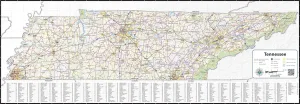 Tennessee Laminated Wall Map (84” wide x 30” high)