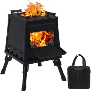 Tent Stove, Portable Wood Burning Stove, Wood Burning Camp Stove, Black Wood Stove, with Carrying Case for Backpacking Outdoor Cooking