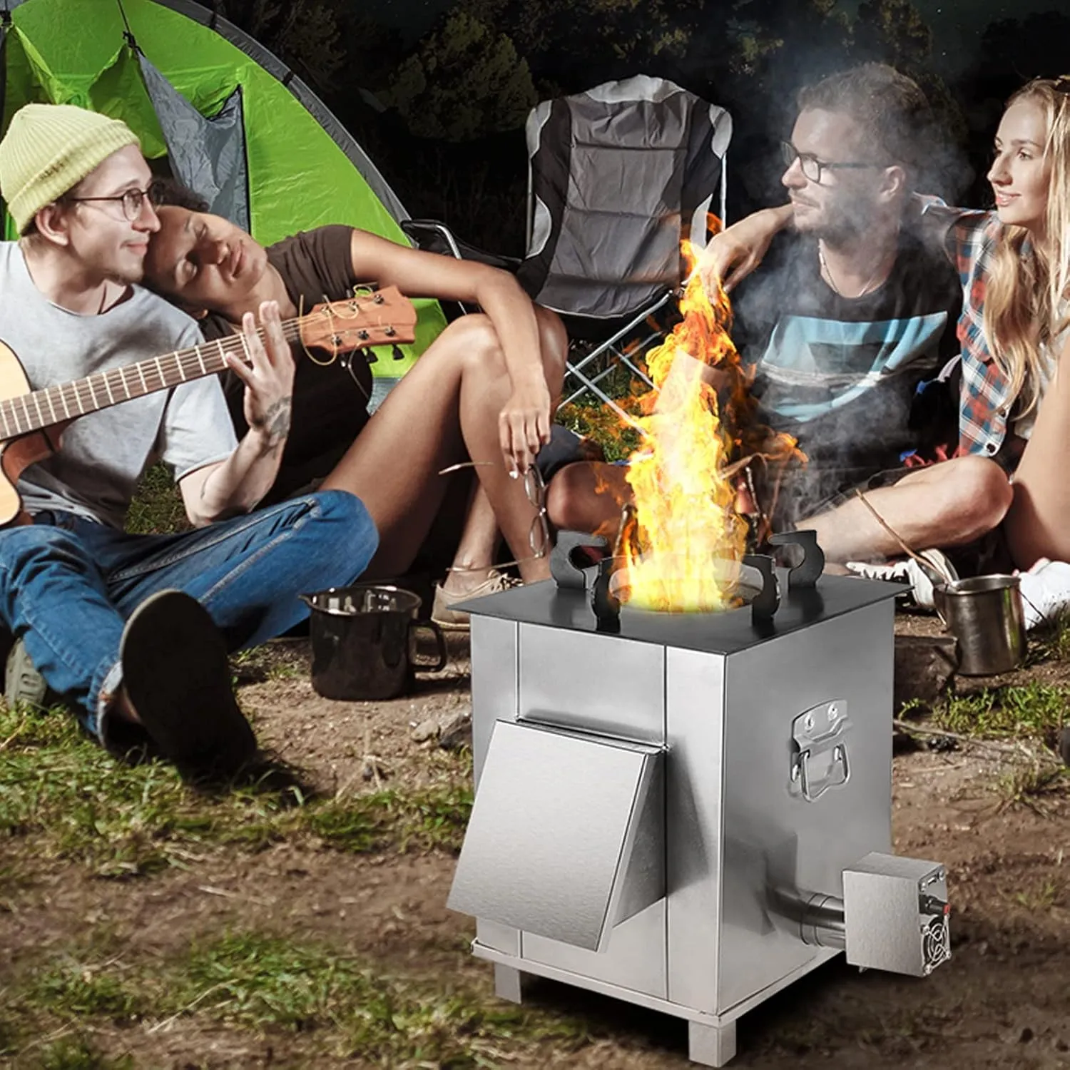 Tent Stove Wood Burning Stove, Rectangle Portable, Outdoor Camping 304 Stainless Steel Stove