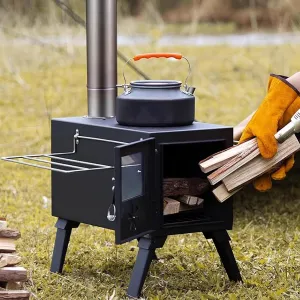 Tent Wood Stove, Outdoor Portable Burning Folding Camping Stove with Stainless Wall Chimney Pipes, Stoves Burning, for Cooking, Heating,Camping