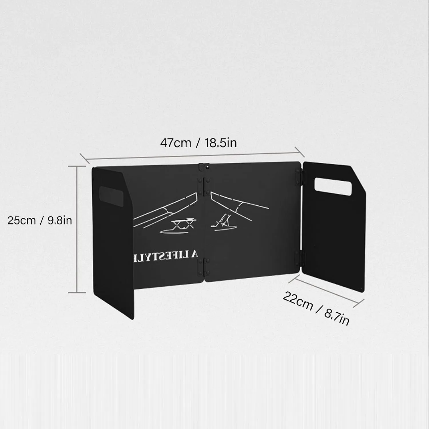 Thicken Carbon Steel Camping Stove Windshield 4 Plates with Handle(9.8in*18.5in*8.7in-Black)