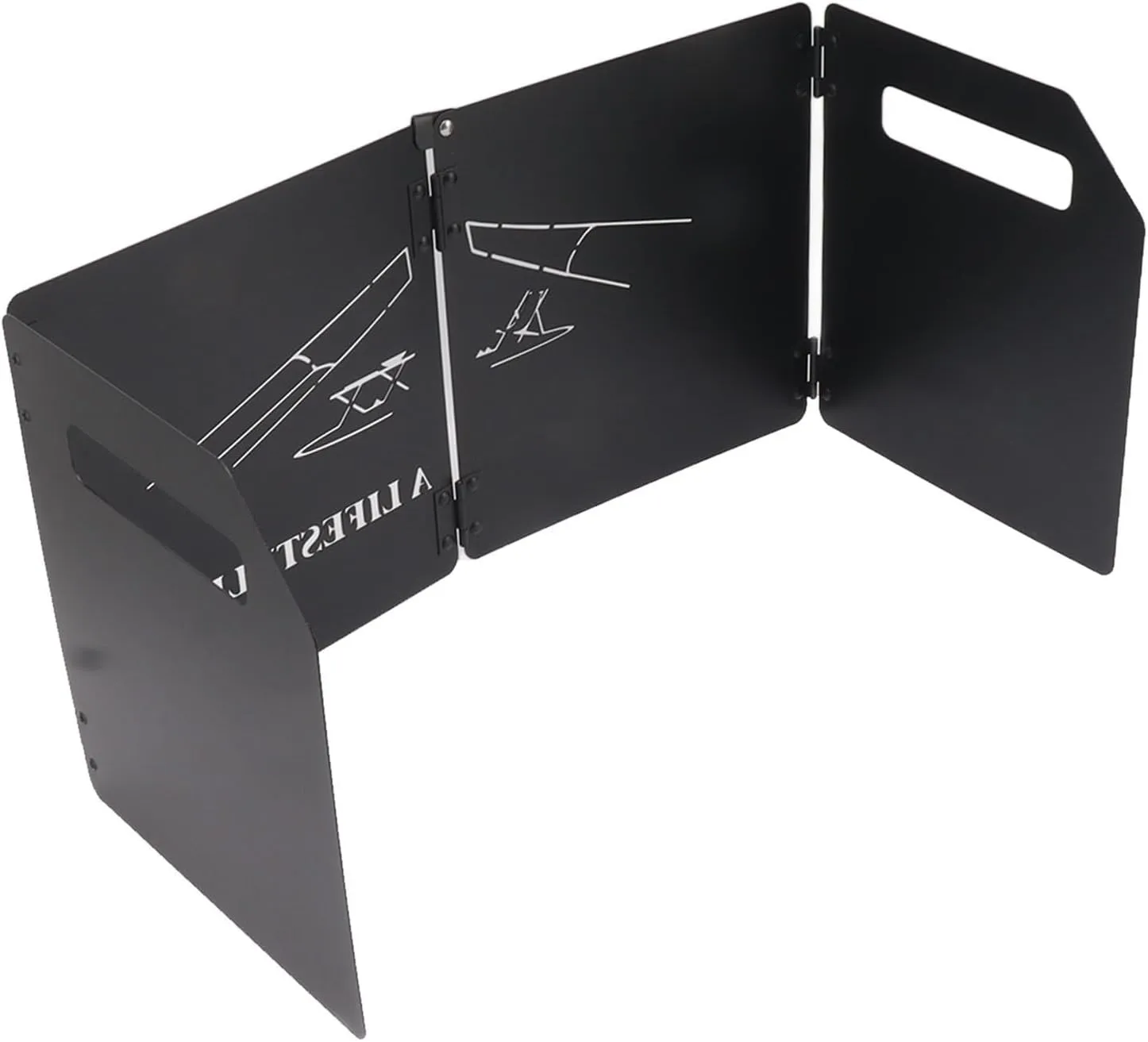 Thicken Carbon Steel Camping Stove Windshield 4 Plates with Handle(9.8in*18.5in*8.7in-Black)