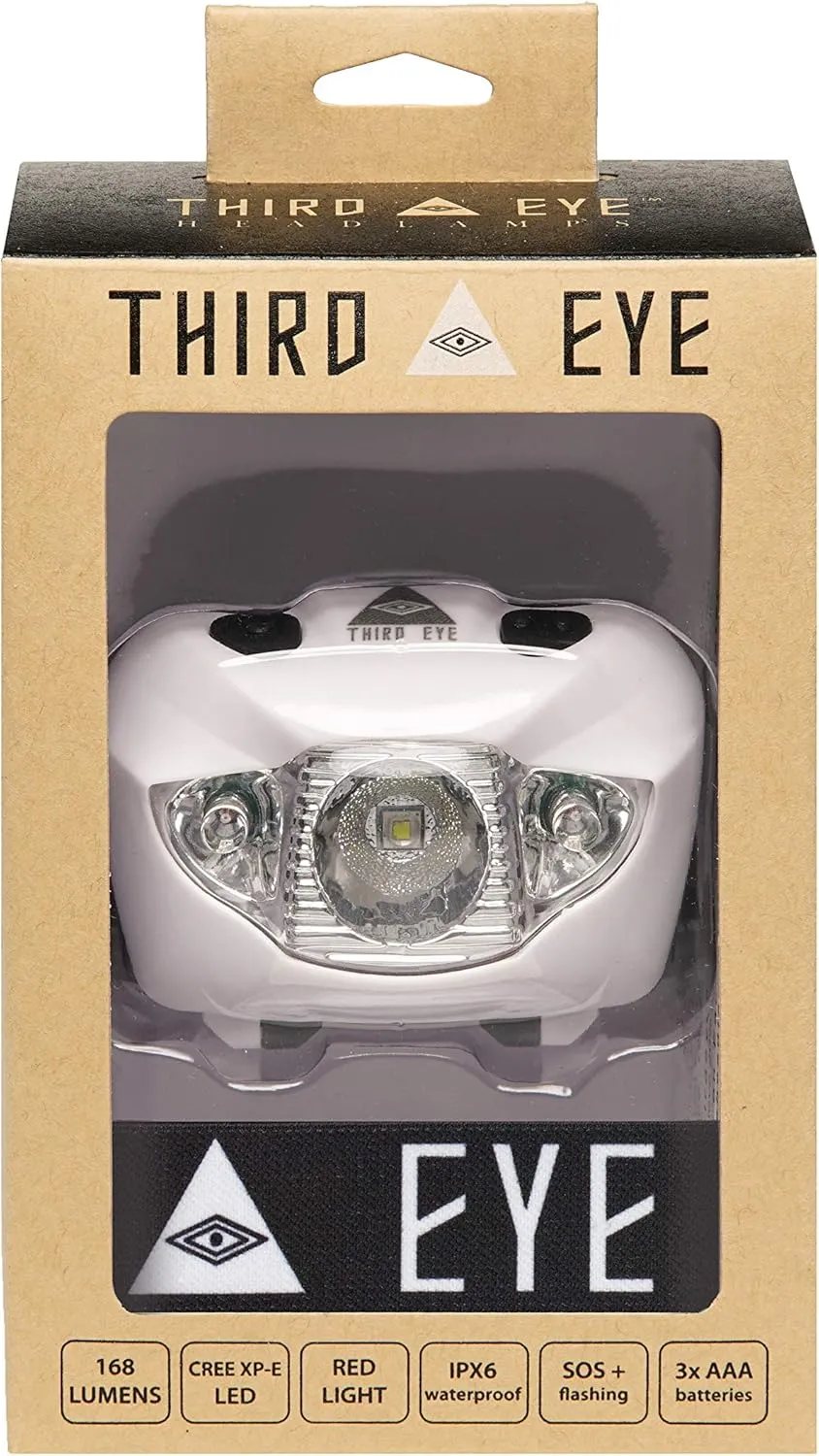 Third Eye Headlamps - Powerful and Stylish Camping LED Headlamp Flashlight - 168 Lumens, Red and White Light, Adjustable Tilt, Multiple Brightness Modes - Lightweight, Durable (Third Eye Black Logo)