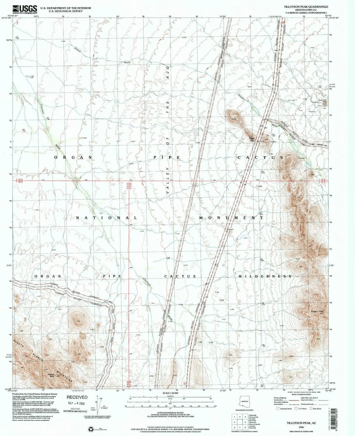 Tillotson Peak AZ topo map, 1:24000 Scale, 7.5 X 7.5 Minute, Historical, 1996, Updated 2000, 26.7 x 22 in