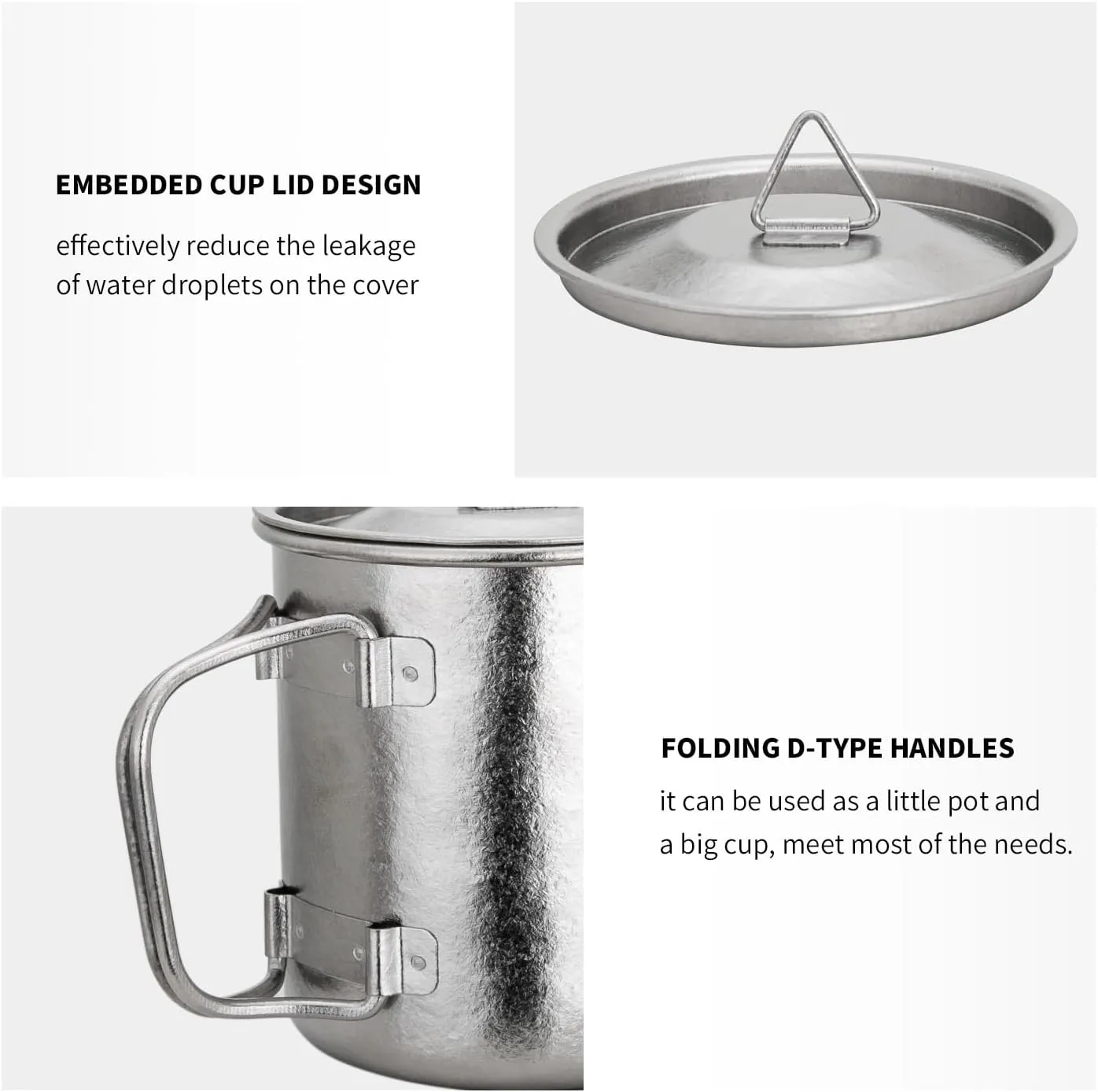 TiTo Titanium Cup Titanium Pot with Lid Ultralight Portable 300ml Foldable Handle Camping Tea Coffee Water Mug for Outdoor Backpacking Hiking Picnic Drinkware with Mesh Sack (Titanium)