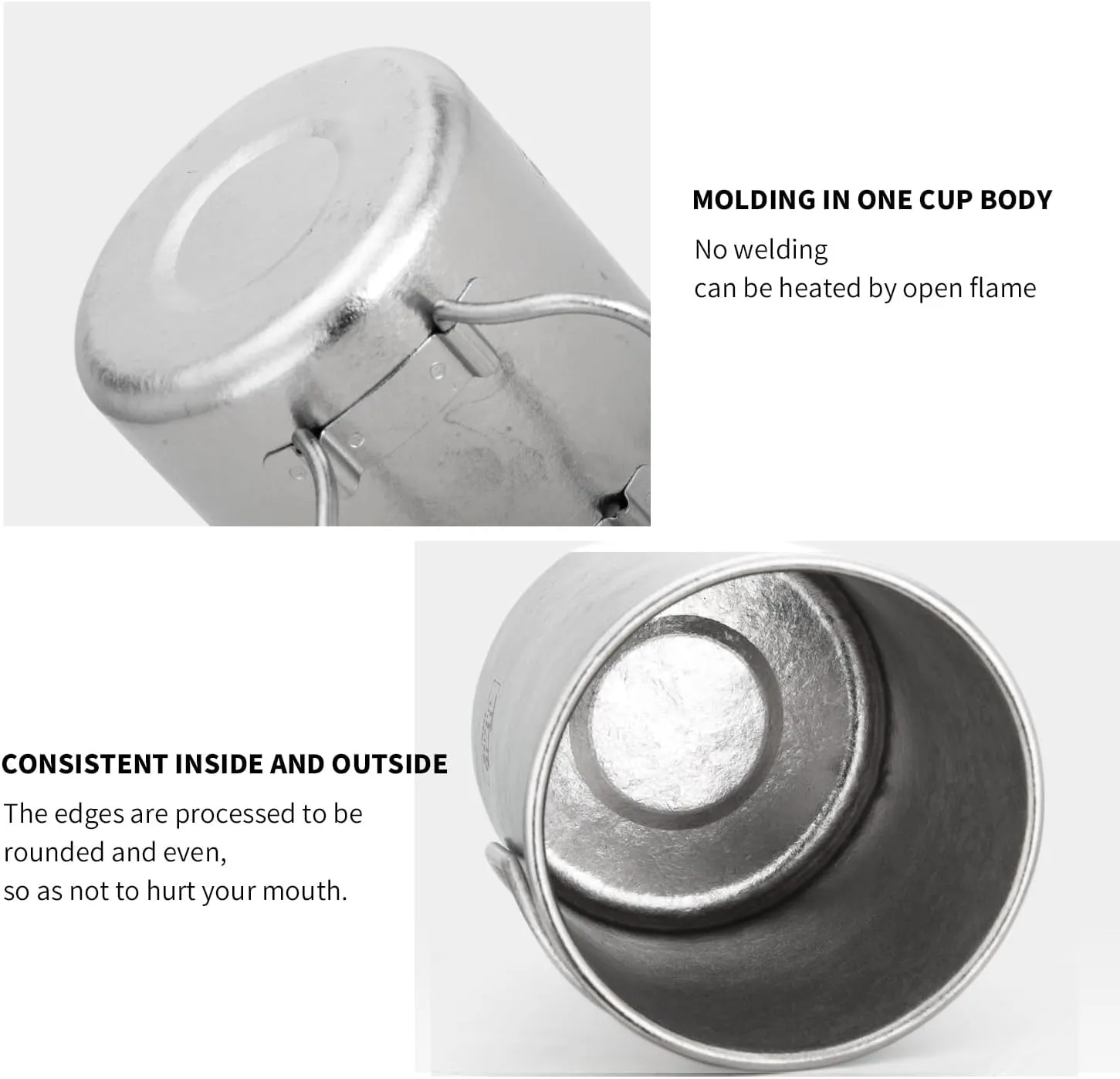 TiTo Titanium Cup Titanium Pot with Lid Ultralight Portable 300ml Foldable Handle Camping Tea Coffee Water Mug for Outdoor Backpacking Hiking Picnic Drinkware with Mesh Sack (Titanium)