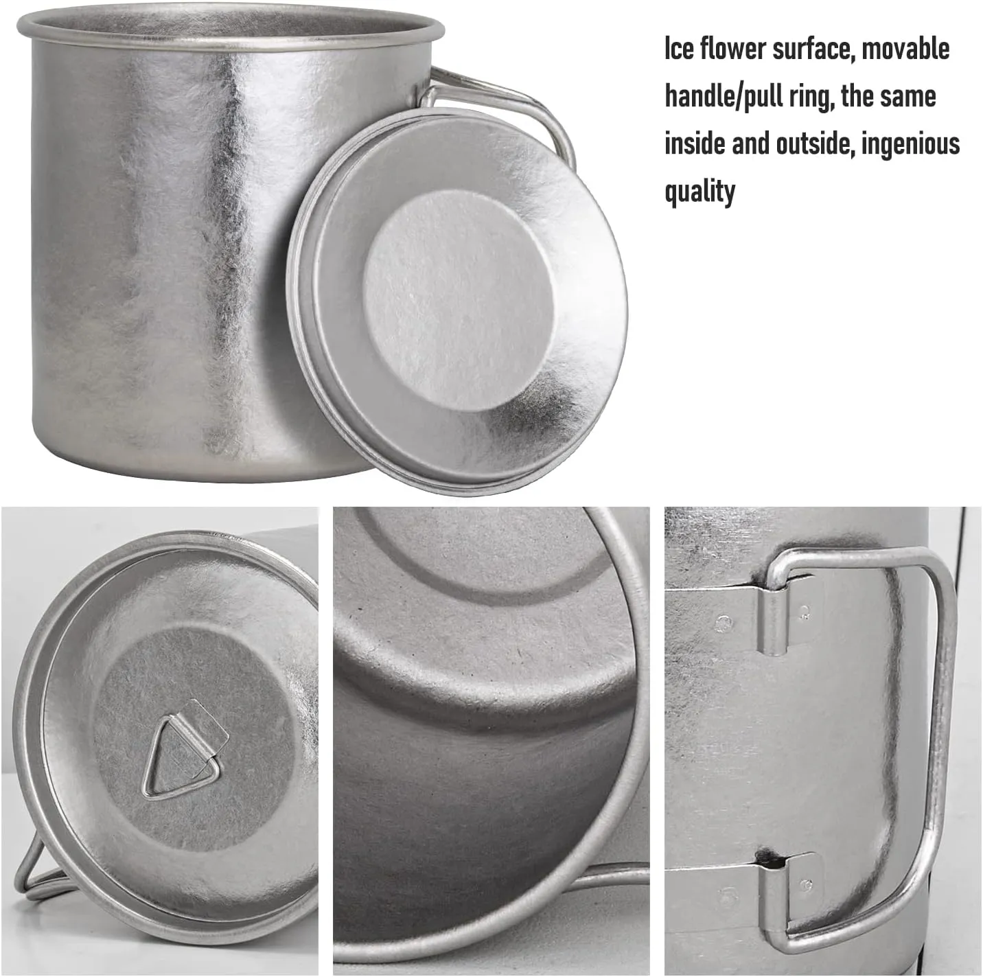 TiTo Titanium Cup Titanium Pot with Lid Ultralight Portable 450ml Foldable Handle Camping Tea Coffee Water Mug for Outdoor Backpacking Hiking Picnic Drinkware with Mesh Sack (Bright Titanium)